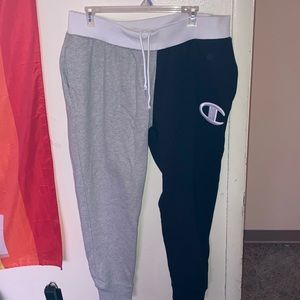 Half black and gray champion joggers